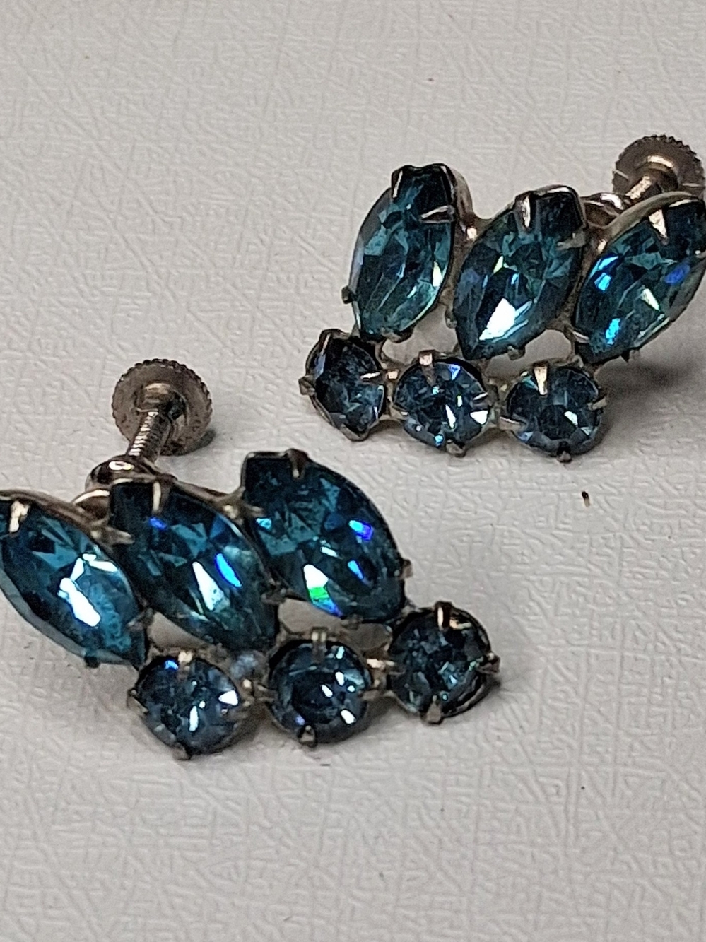 Blue Crystal Marquise & Round Screw-Back Earrings